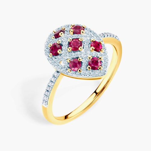 Pierścionek SAVICKI: dwukolorowe złoto, rubiny, diamenty